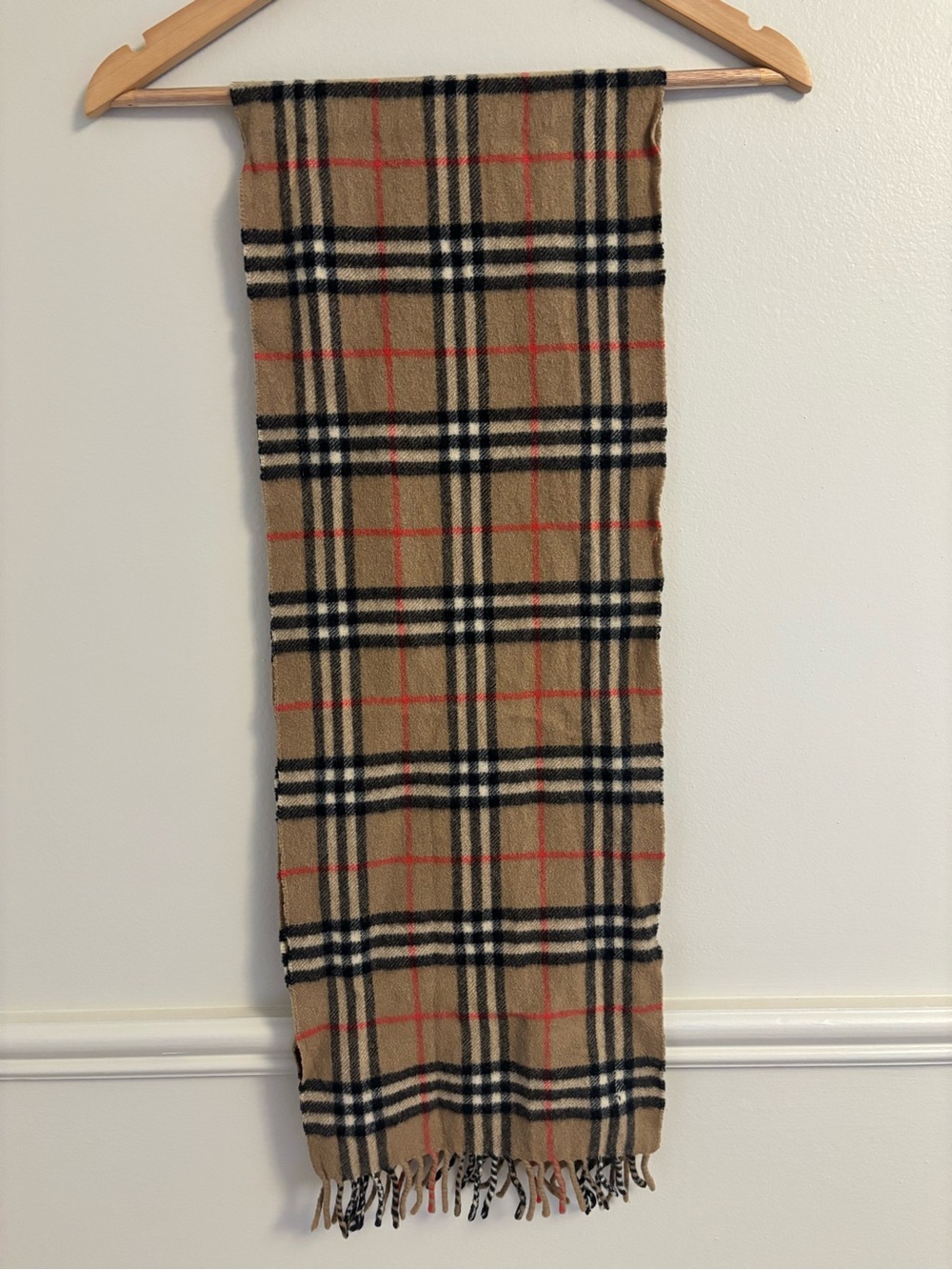 Burberry Classic Nova Check Wool Scarf in Beige, Black & Red